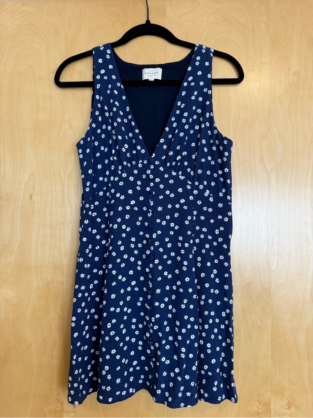 Sezane Navy Floral V-Neck Sundress